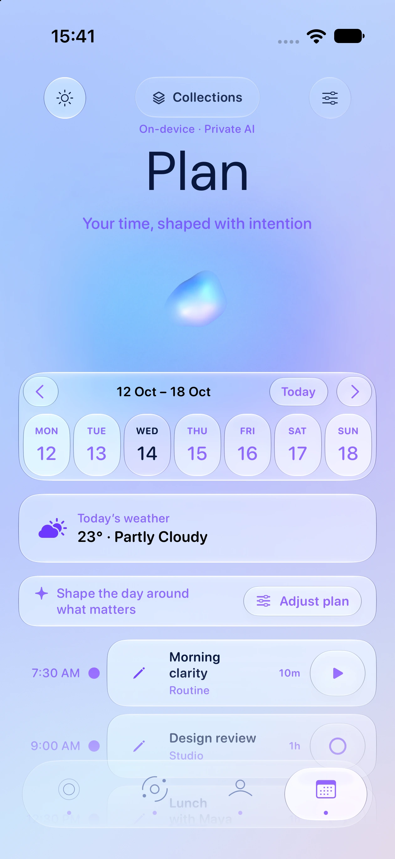 Your Pulse Plan — Your day interface from the current iPhone Air simulator build